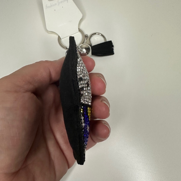 NWT Rhinestone Hello Kitty Keychain Bag Charm Black Vegan Suede - Picture 4 of 11